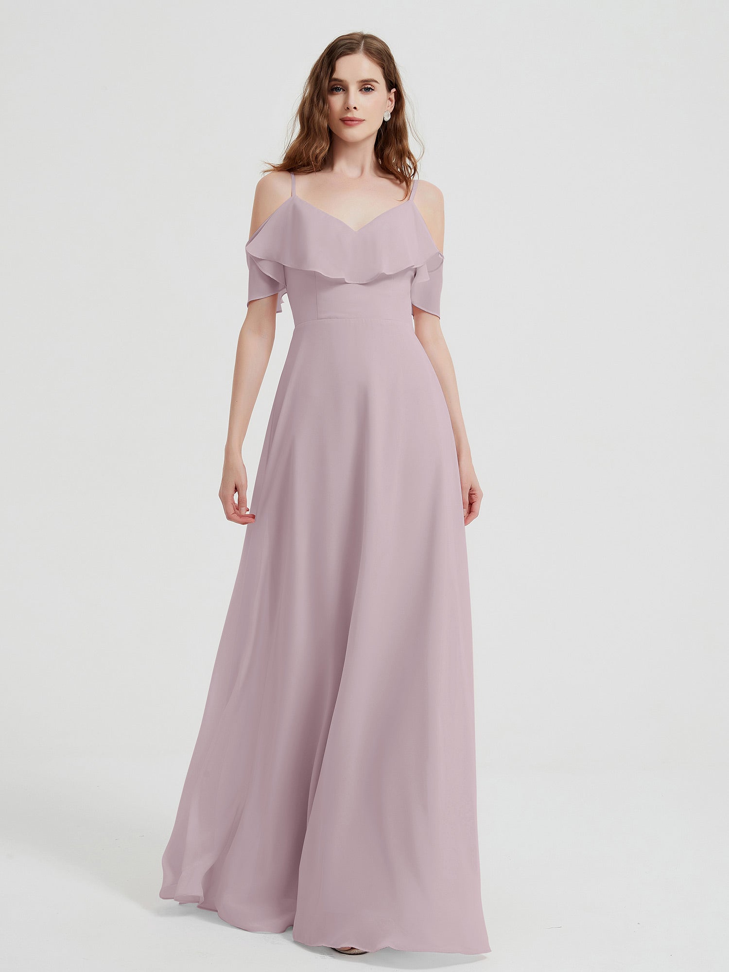 V-neck Chiffon Bridesmaid Dress with Ruffles Dusk